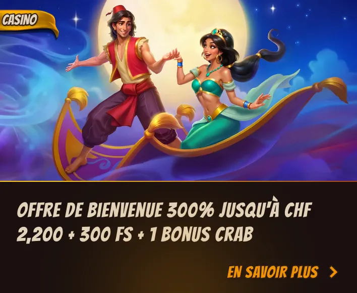 Offre de bienvenue 300 % jusqu’à CHF 2 200 + 300 FS + bonus Crab